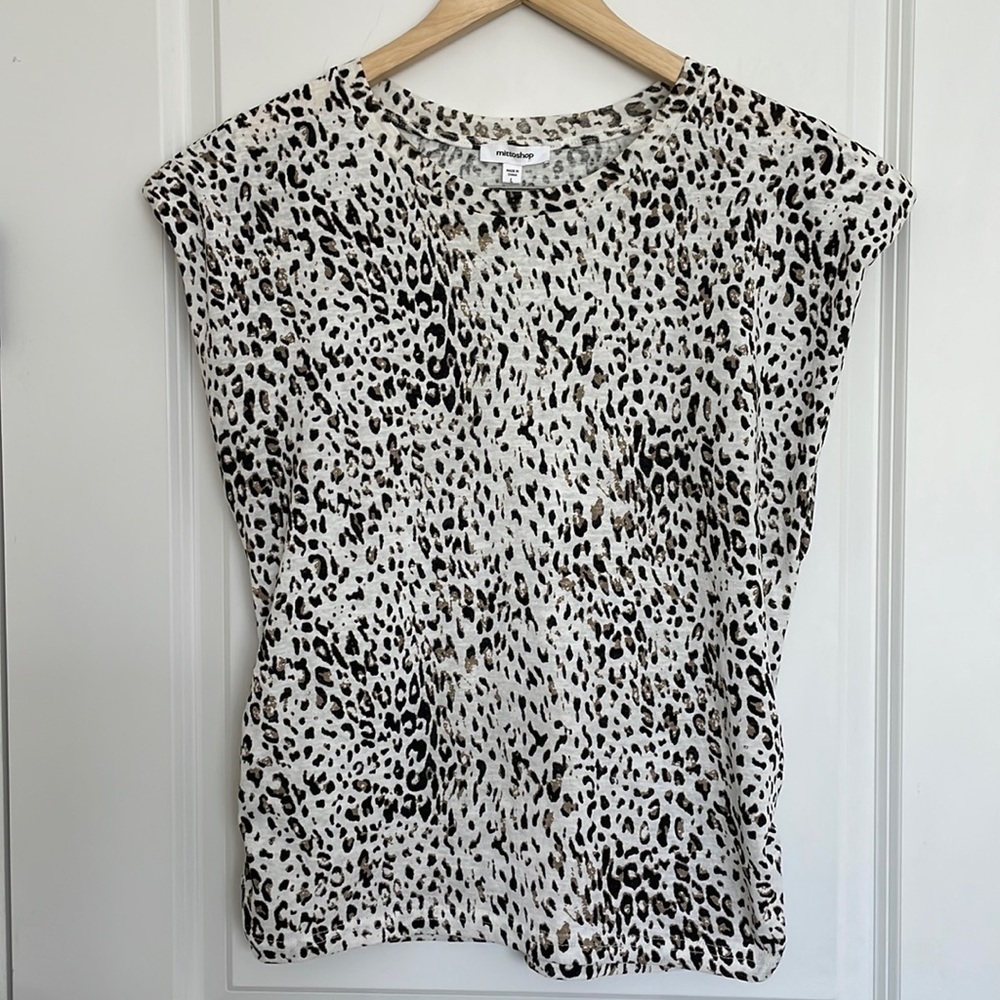 Mittoshop Women’s Leopard Print Blouse White/Black/Tan L